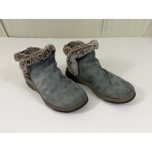 Cloudsteppers By Clarks Womens Breeze Fur Ankle Boot Slate Blue Textile Size 9